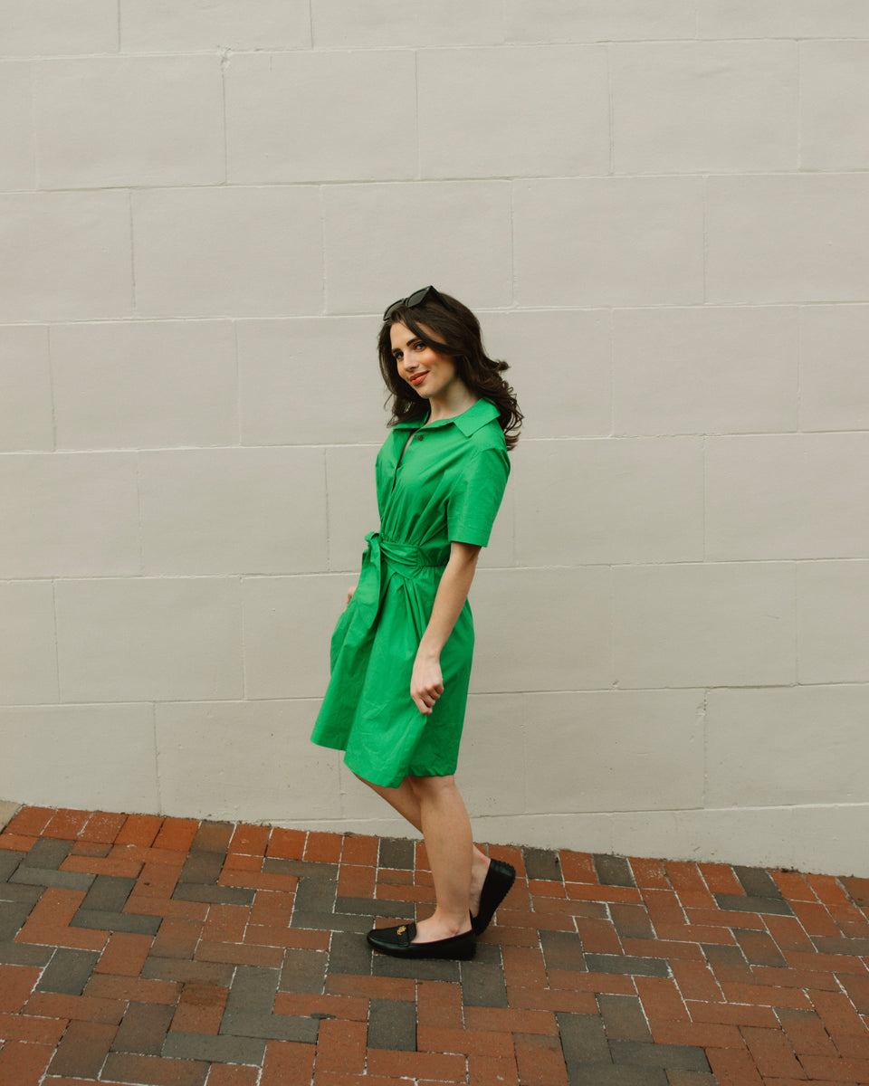 Luxury Cotton Poplin Shirt Dress in Green – COL1972