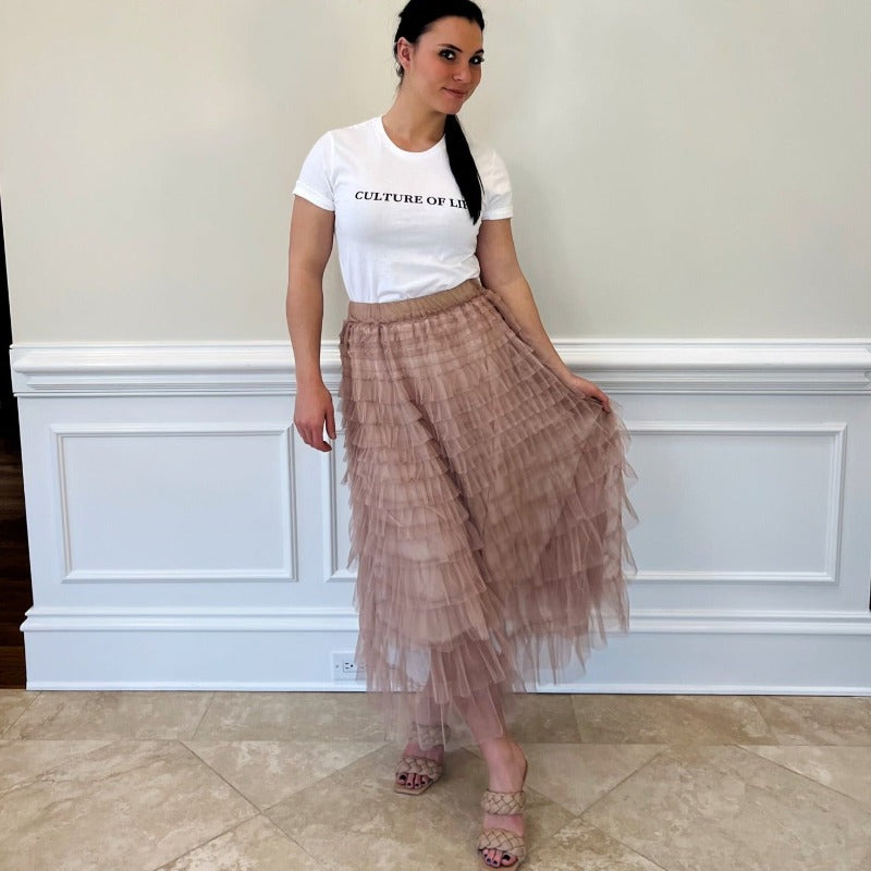 Beige Tulle Maxi Skirt – COL1972