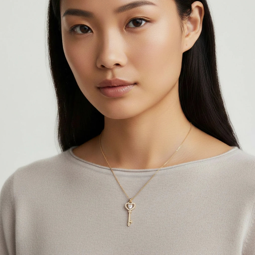 Heart Key Necklace | 14K Gold Plated Crystal Pendant – COL1972